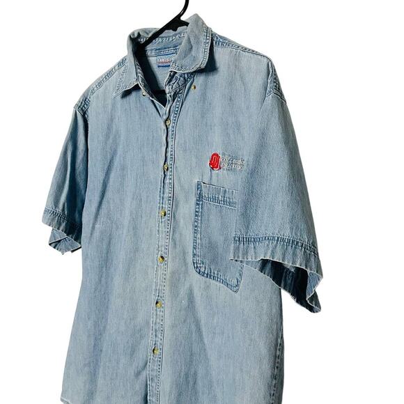 Vintage Faded Gear Denim Button Down Oklahoma University Embroidered Shirt Sz L - Picture 2 of 7